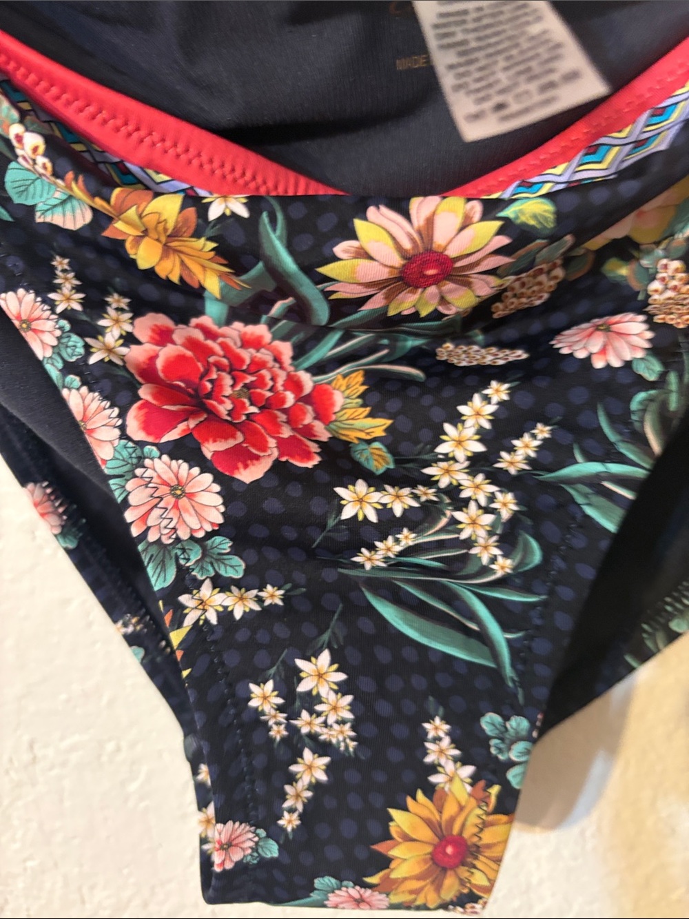 Johnny Was Navy Floral Bikini with Coral Trim - Picture 10 of 11